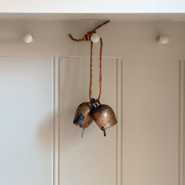 Pair of Petite Brass-Finished Iron Cow Bells