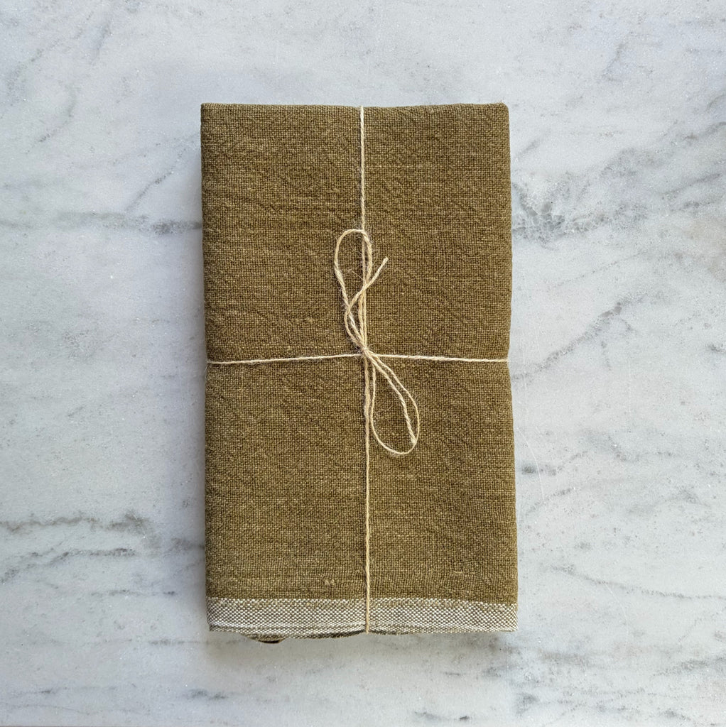 Chunky Linen Olive Green Towel