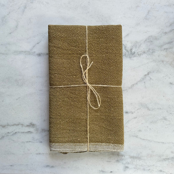 Chunky Linen Olive Green Towel