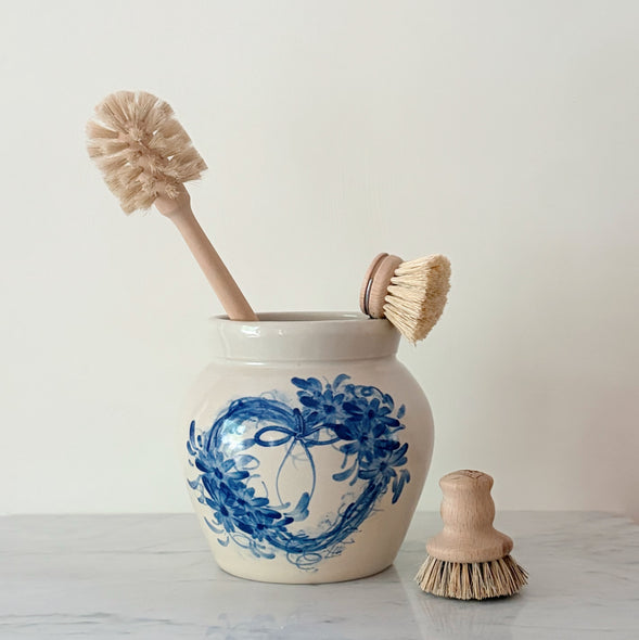 Hand-Painted Blue & White Stoneware Canister