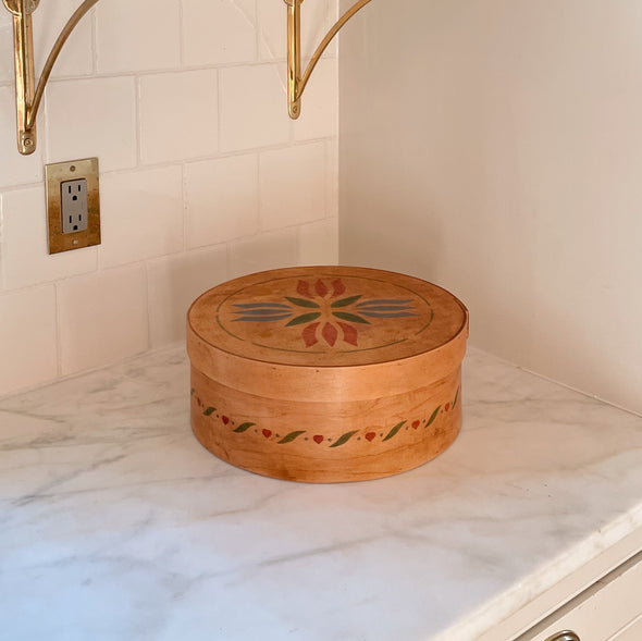 Hand-Painted Primitive Round Wooden Box