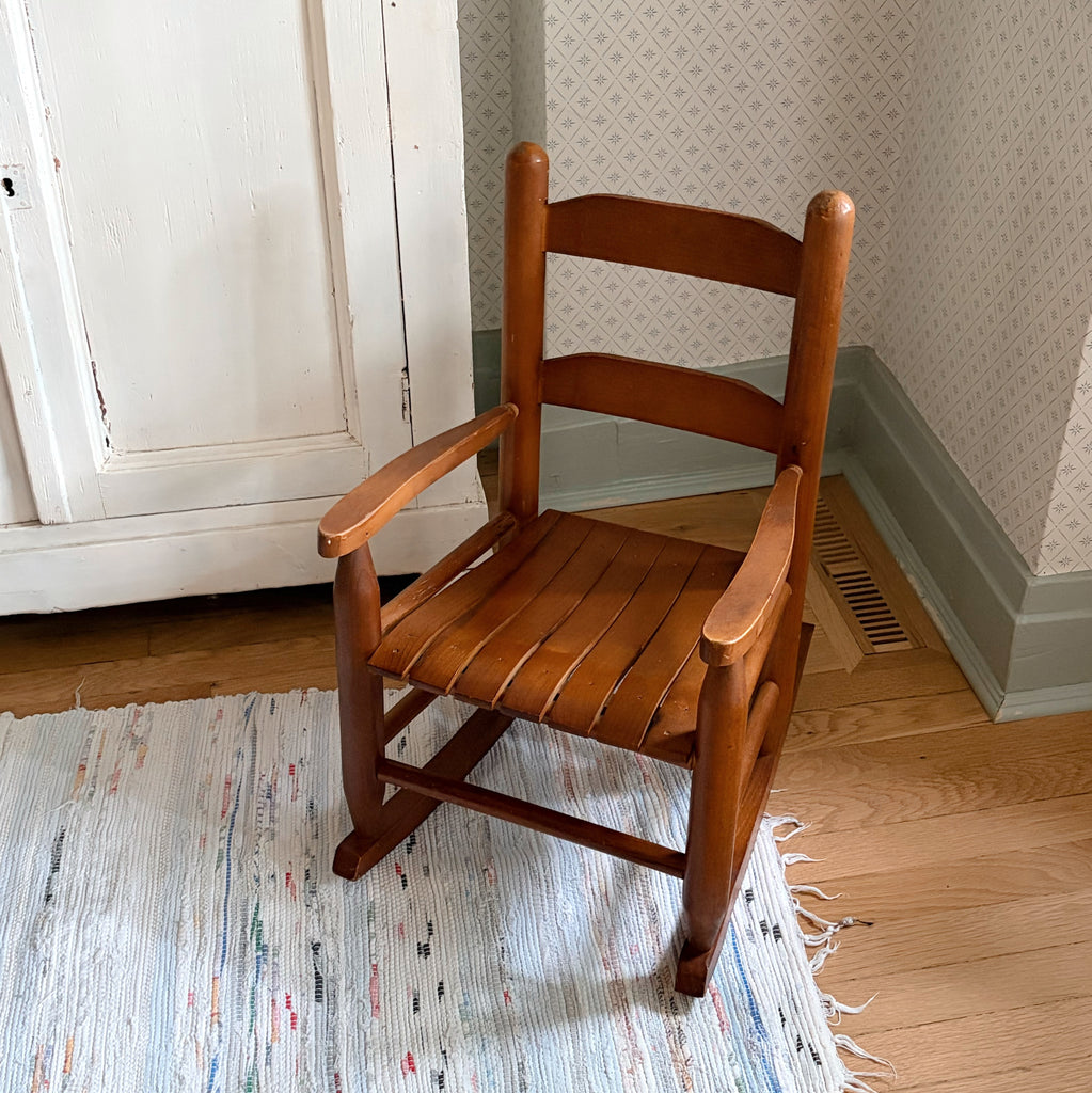 Children’s Slatted Solid Wood Rocker