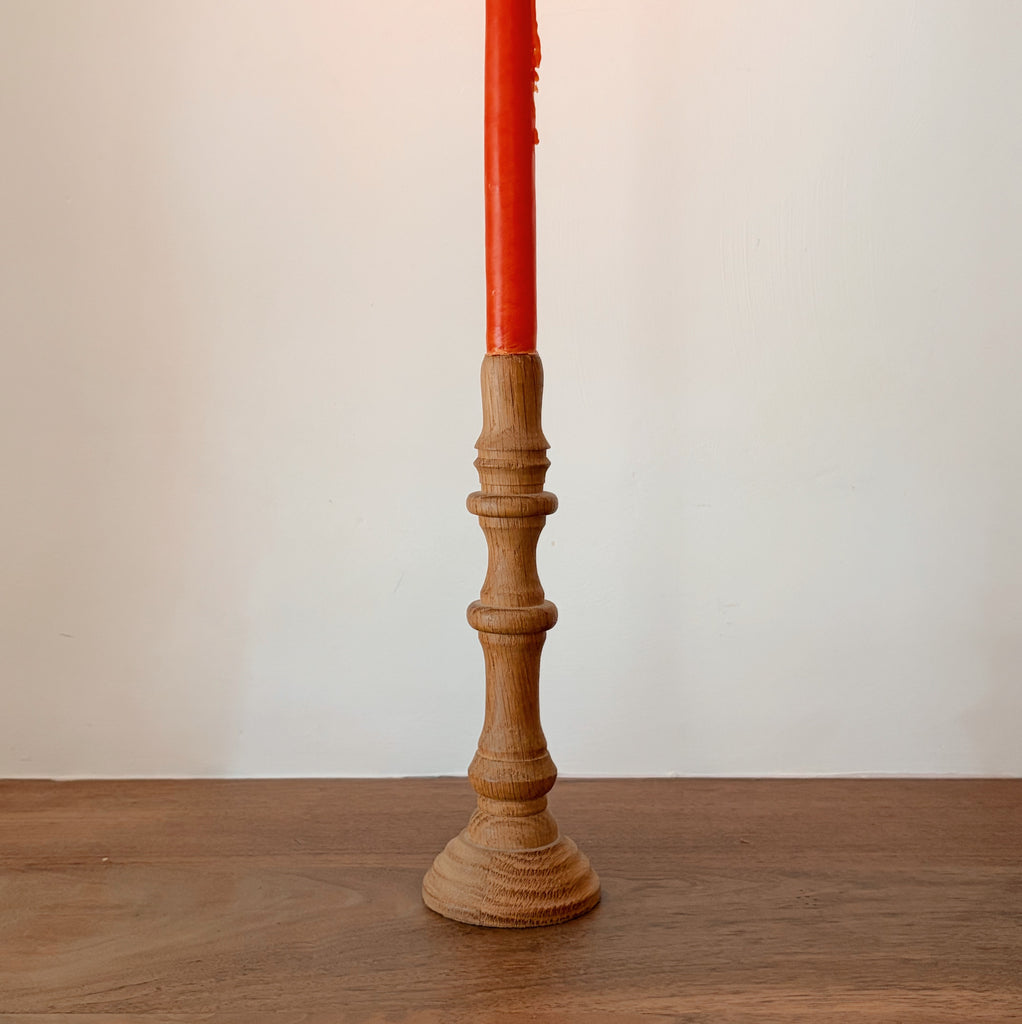 Hand-Turned Oak Wood Candlestick