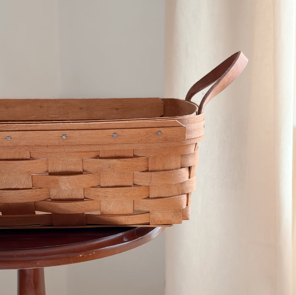 Handwoven Leather-Handled Basket
