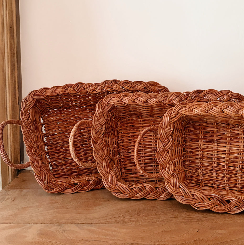 Woven Rattan Nesting Tray Basket Set