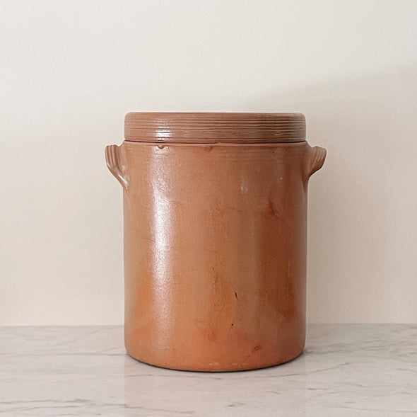 Vintage French Salt-Glazed Covered Crock
