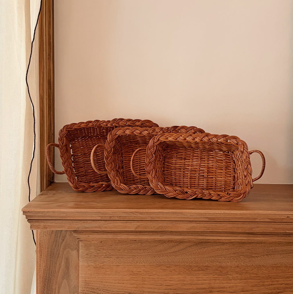 Woven Rattan Nesting Tray Basket Set