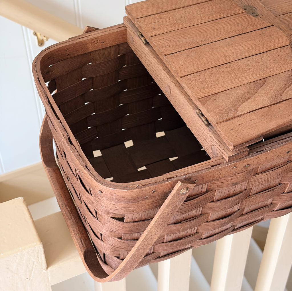 Vintage Slatted-Lid Picnic Basket