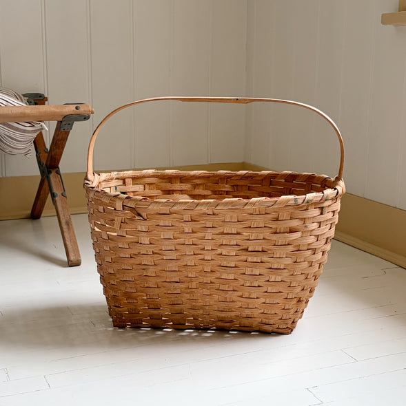 Vintage Hand-Woven Splint Gathering Basket