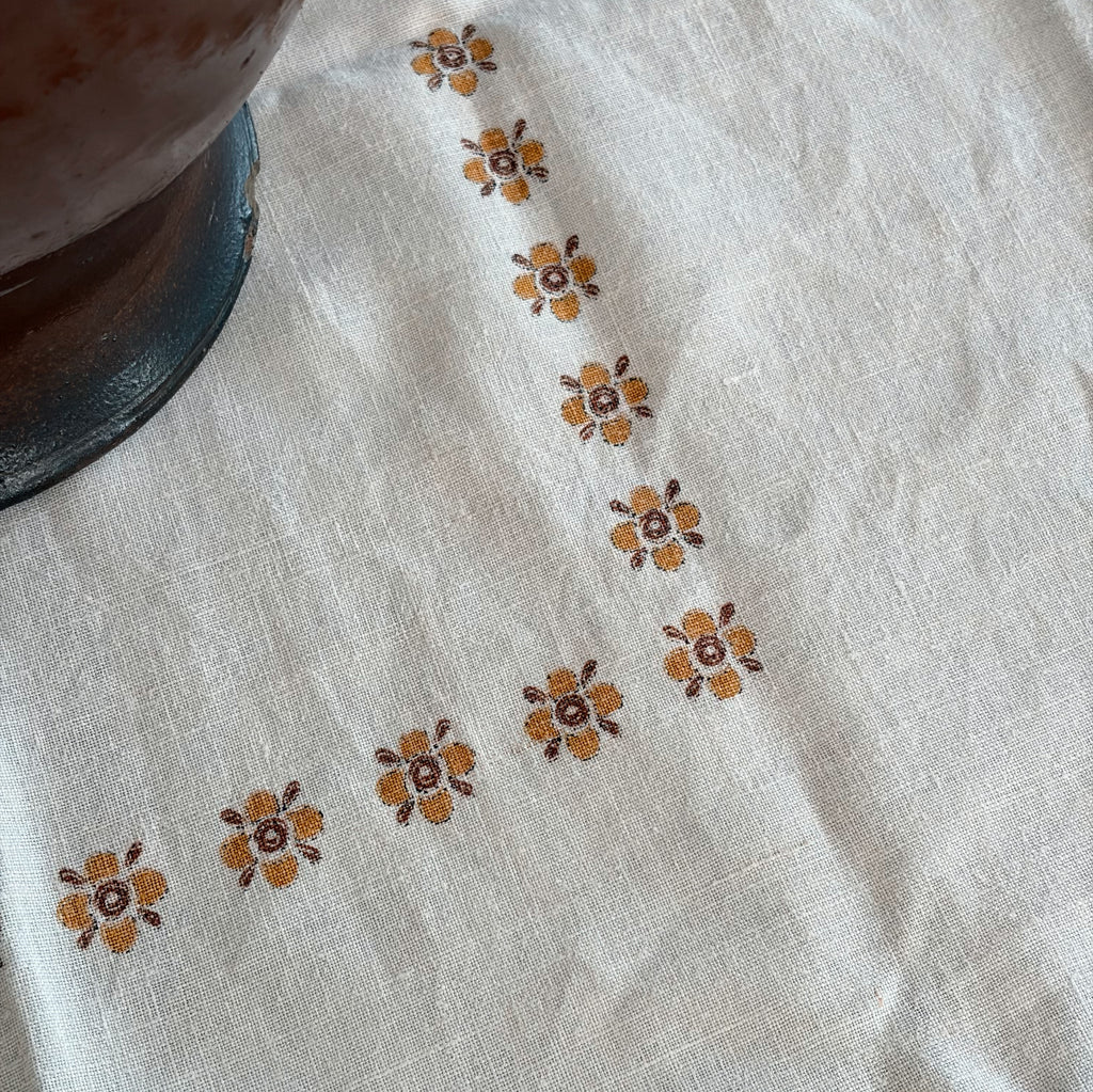 Vintage Block-Printed Linen Tablecloth