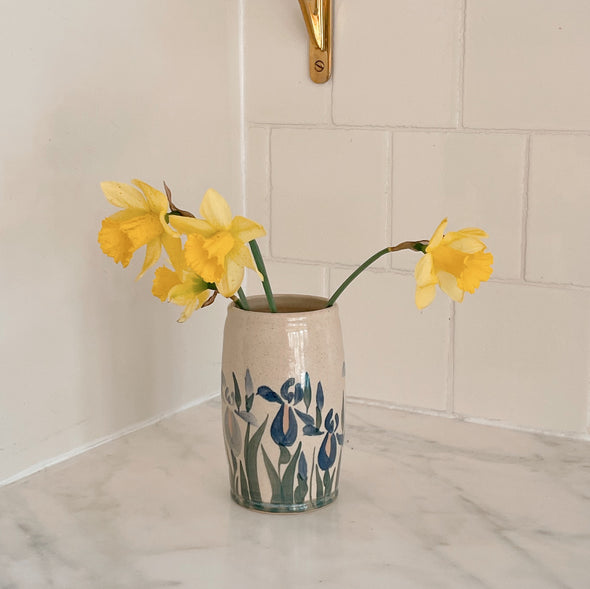 Hand-Painted Stoneware Iris Vase