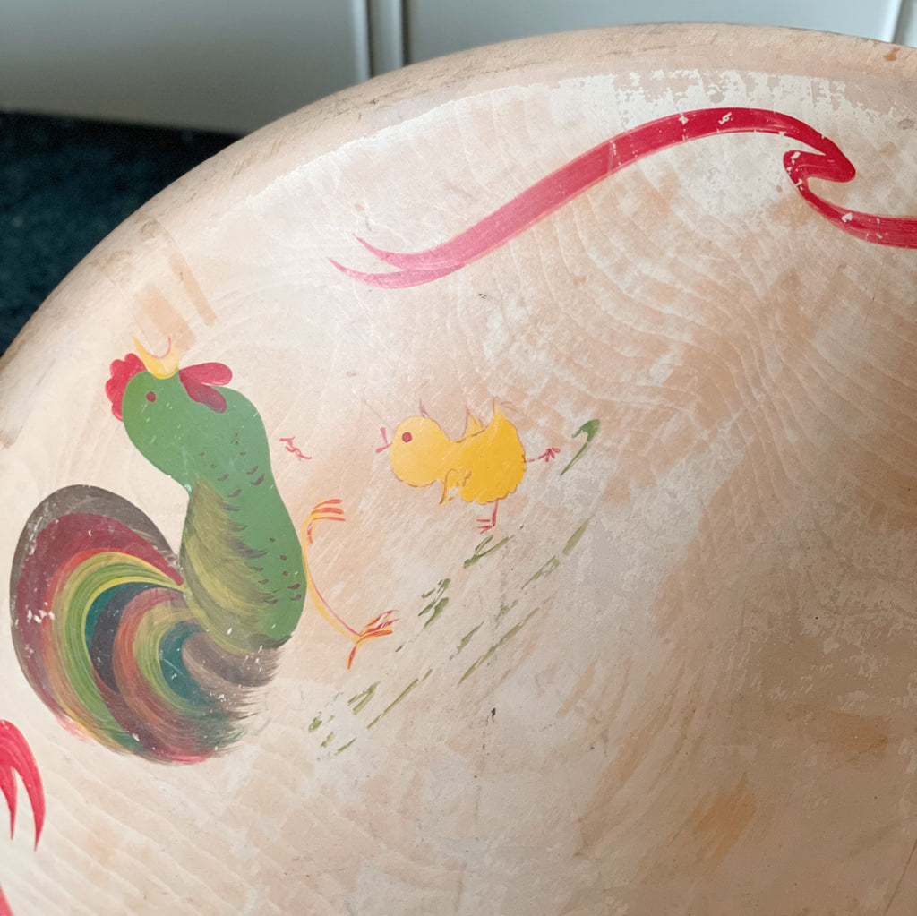Rooster and Chicks Wooden Kitchen Bowl