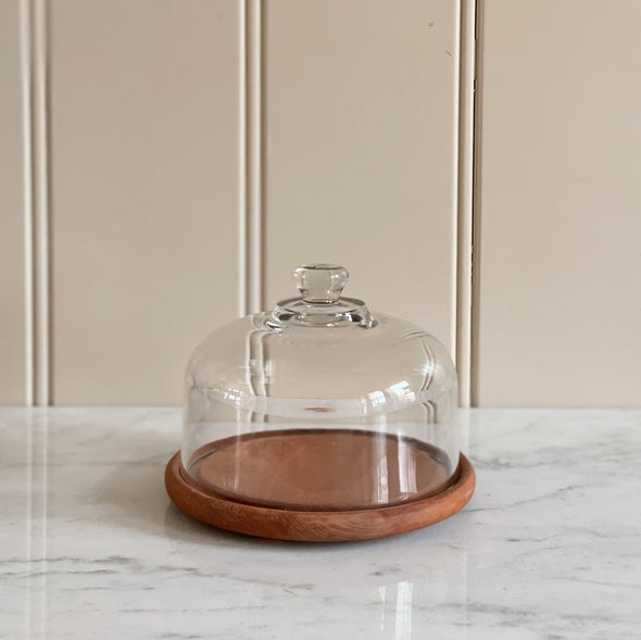 Glass and Teakwood Cheese Cloche