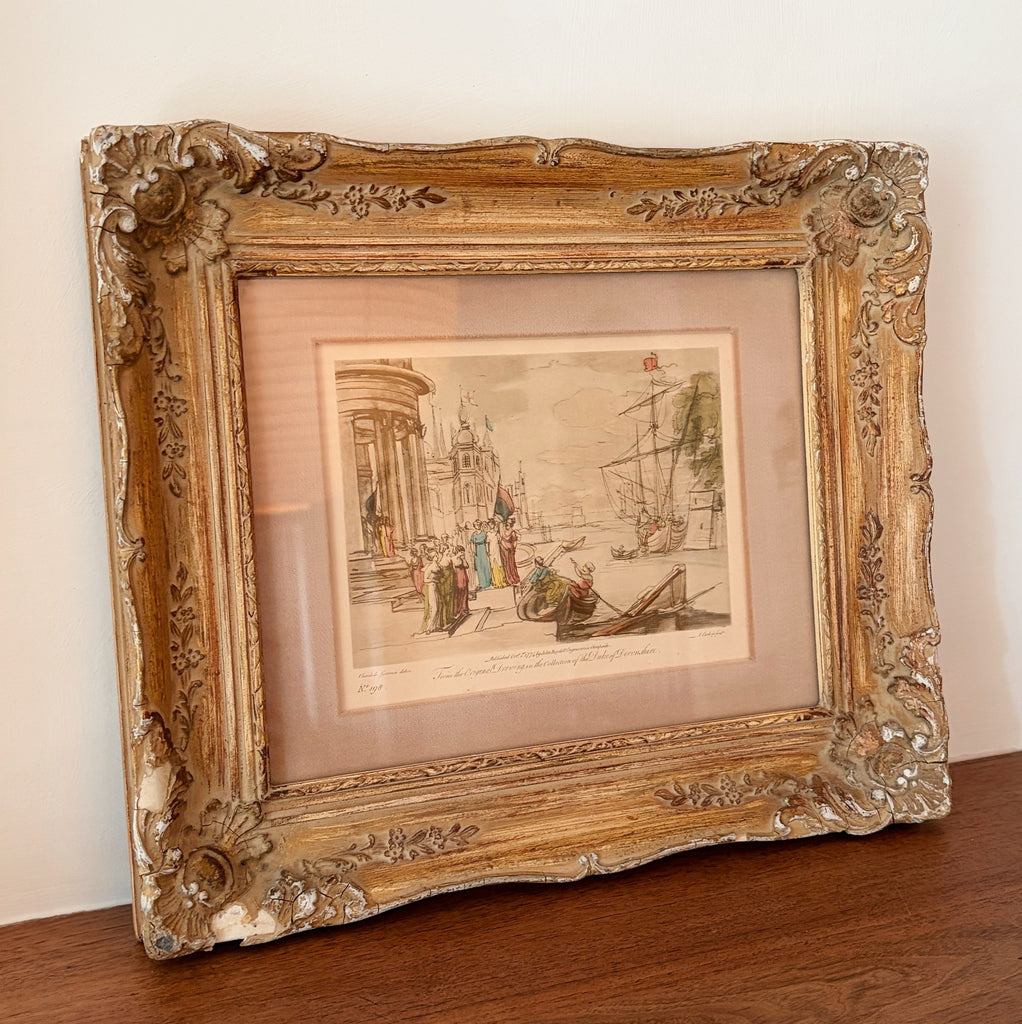 Antique Framed Hand-Colored Engraving from Duke of Devonshire Collection