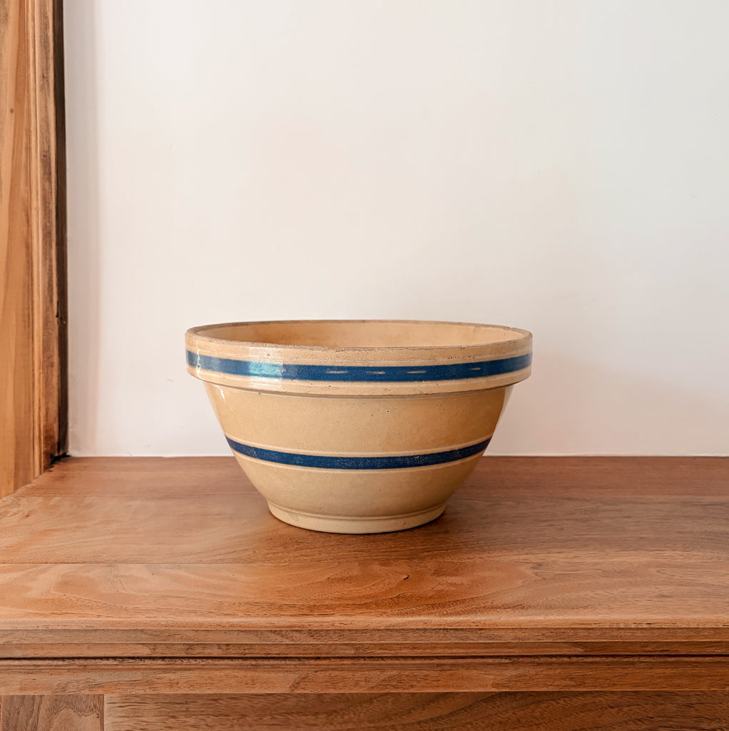 Vintage Blue-Banded Yellowware Bowl