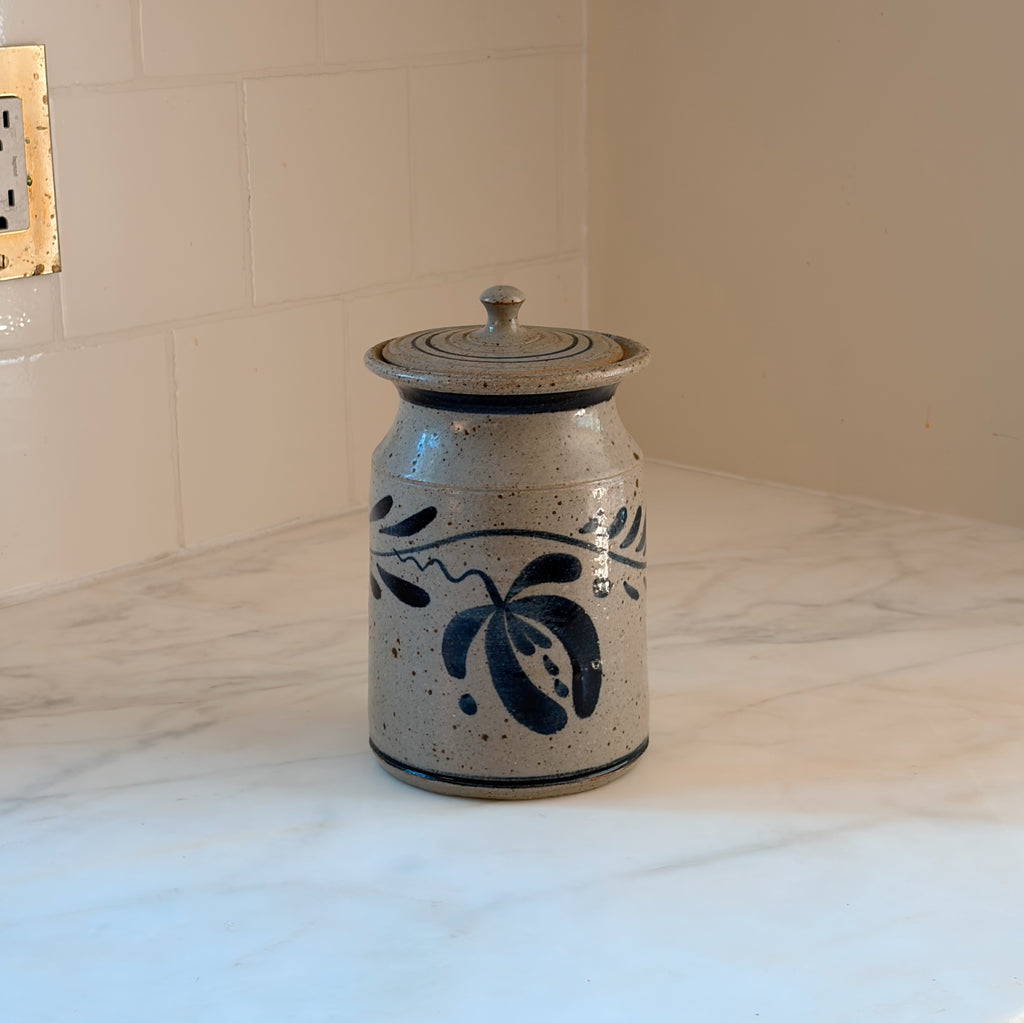 Hand-Painted Stoneware Lidded Canister