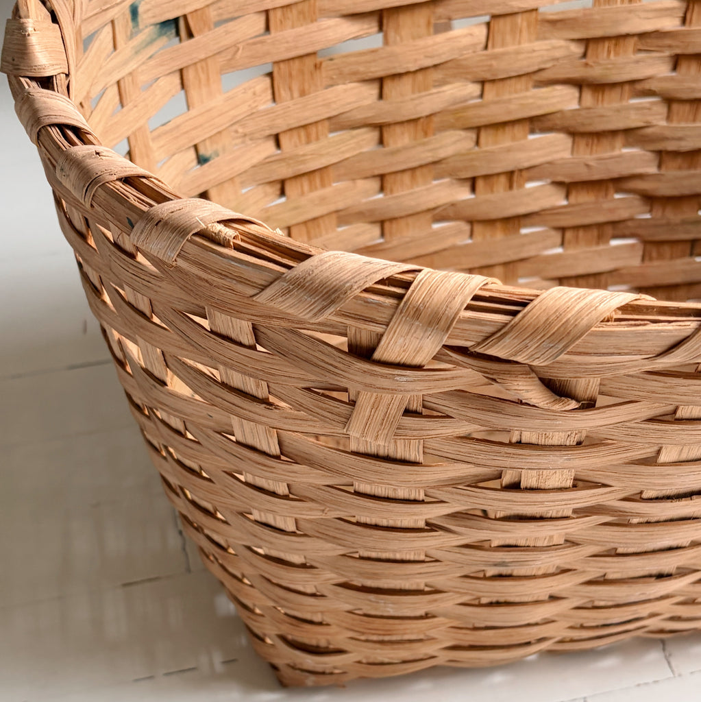 Vintage Hand-Woven Splint Gathering Basket