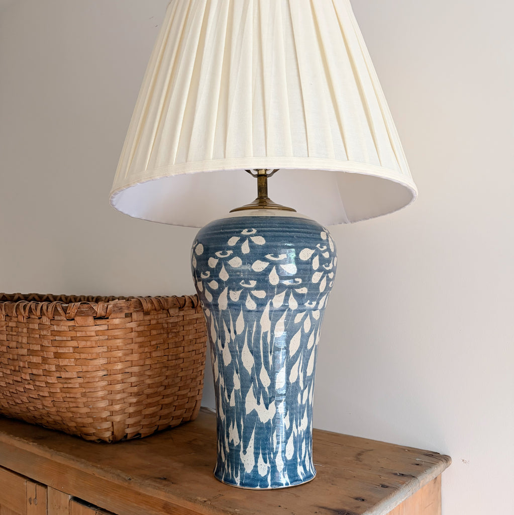Handcrafted Ceramic Lamp with Pleated Shade