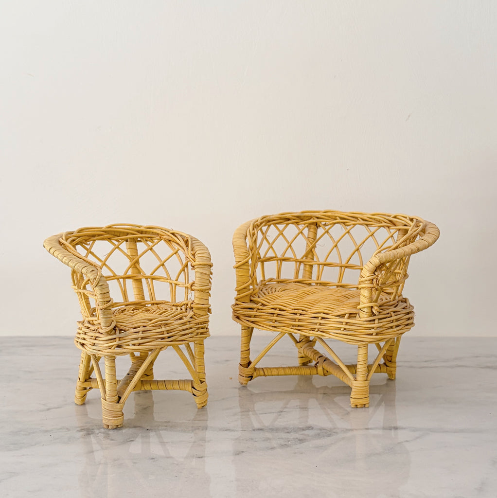 Yellow Wicker Doll Furniture Set