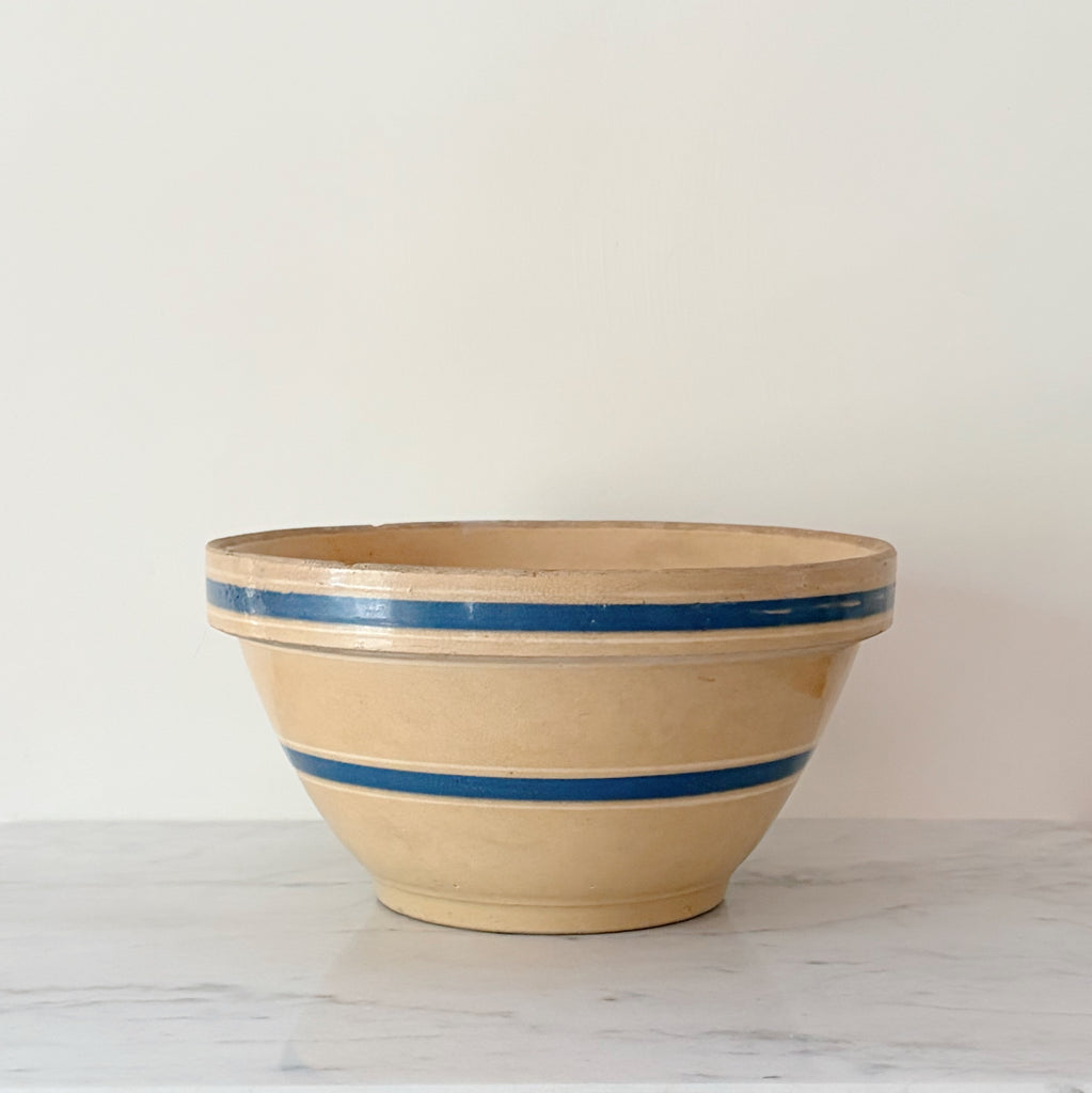 Vintage Blue Banded Yellowware Bowl