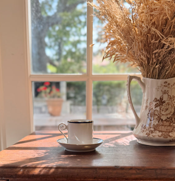 Navy Stripe Espresso Cup and Saucer