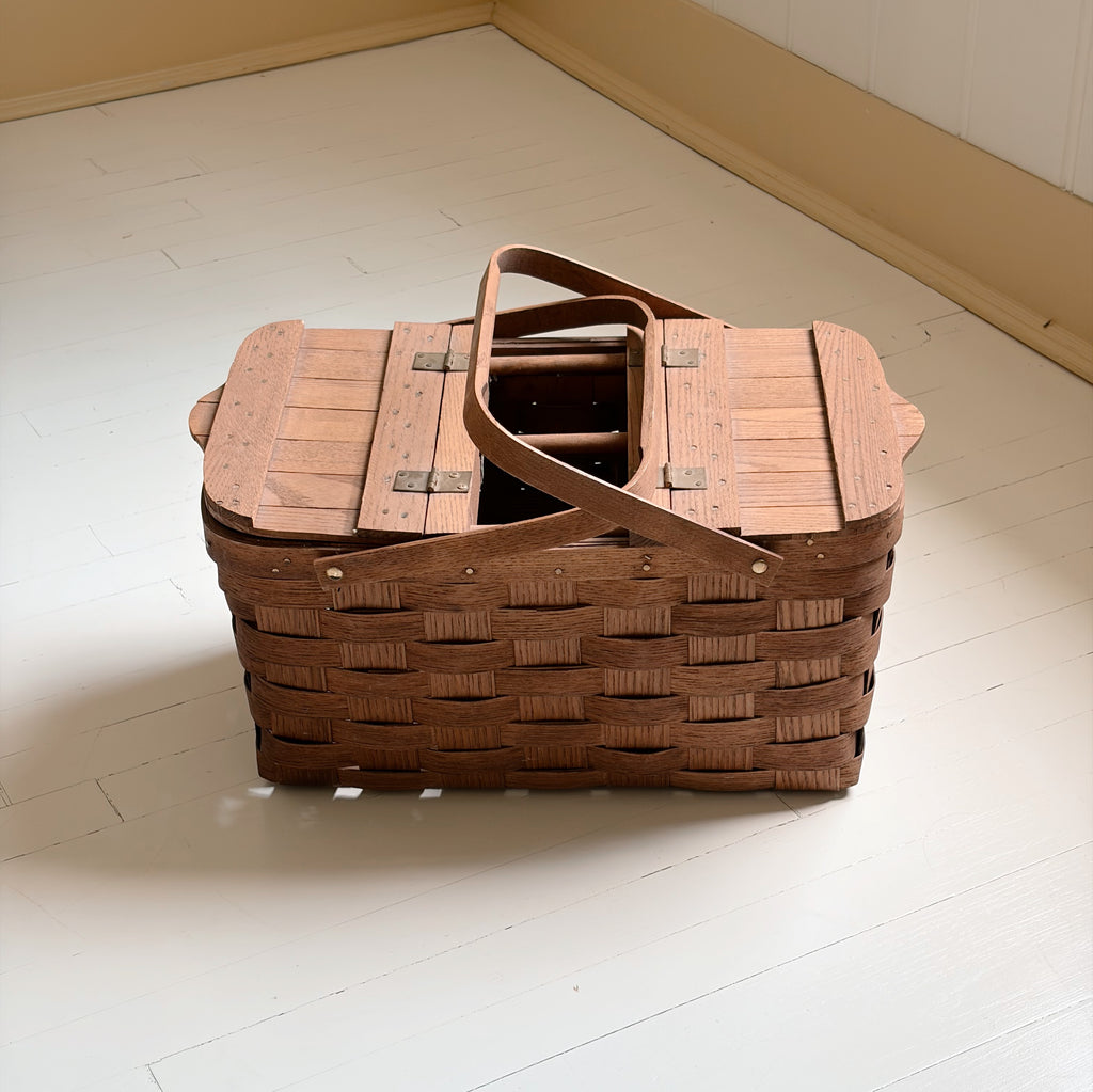 Vintage Slatted-Lid Picnic Basket
