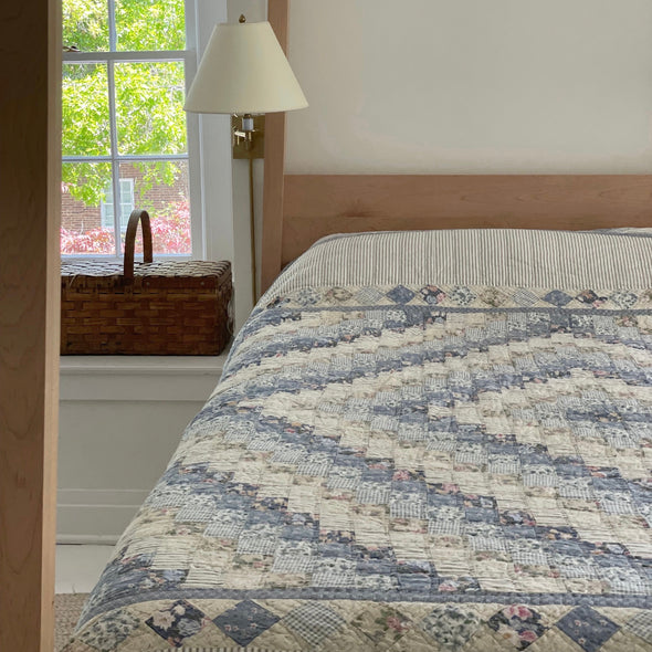 Blue and Floral Patchwork King Quilt