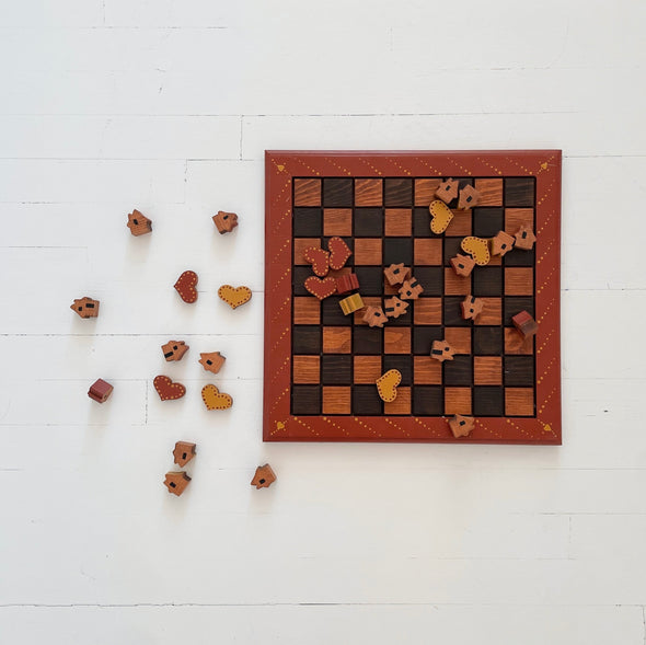 Handmade Folk Checkerboard Set
