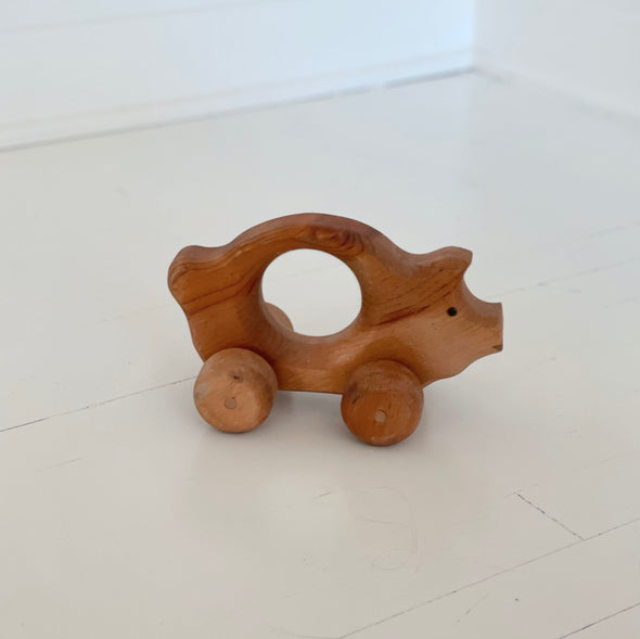 Handmade Wooden Rolling Piggy Toy