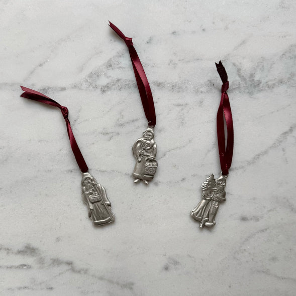 Vintage Pewter Santa Ornaments