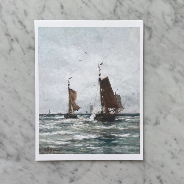Fishing on the Choppy Sea Antique Art Print