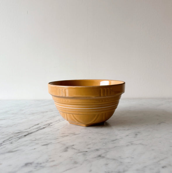 White Banded Yellowware Dough Bowl