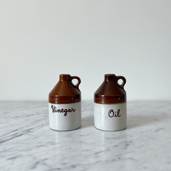 Two Toned Stoneware Vinegar & Oil Bottles