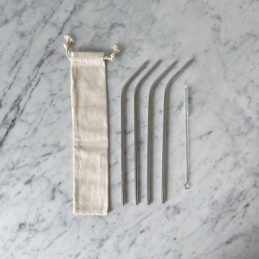 Bent Stainless Steel Long Straw Set