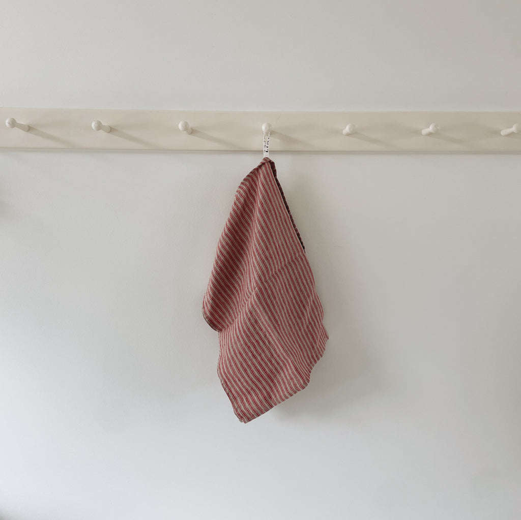 Red Ticking Stipe Linen Tea Towel