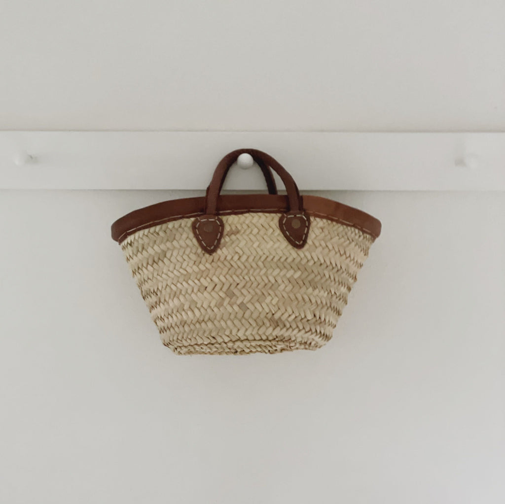 French market basket in straw, Beach Bag Handmade - Natural French Basket  Handle leather