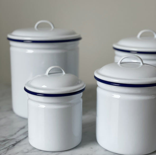 White and Blue Enamel Canister Set