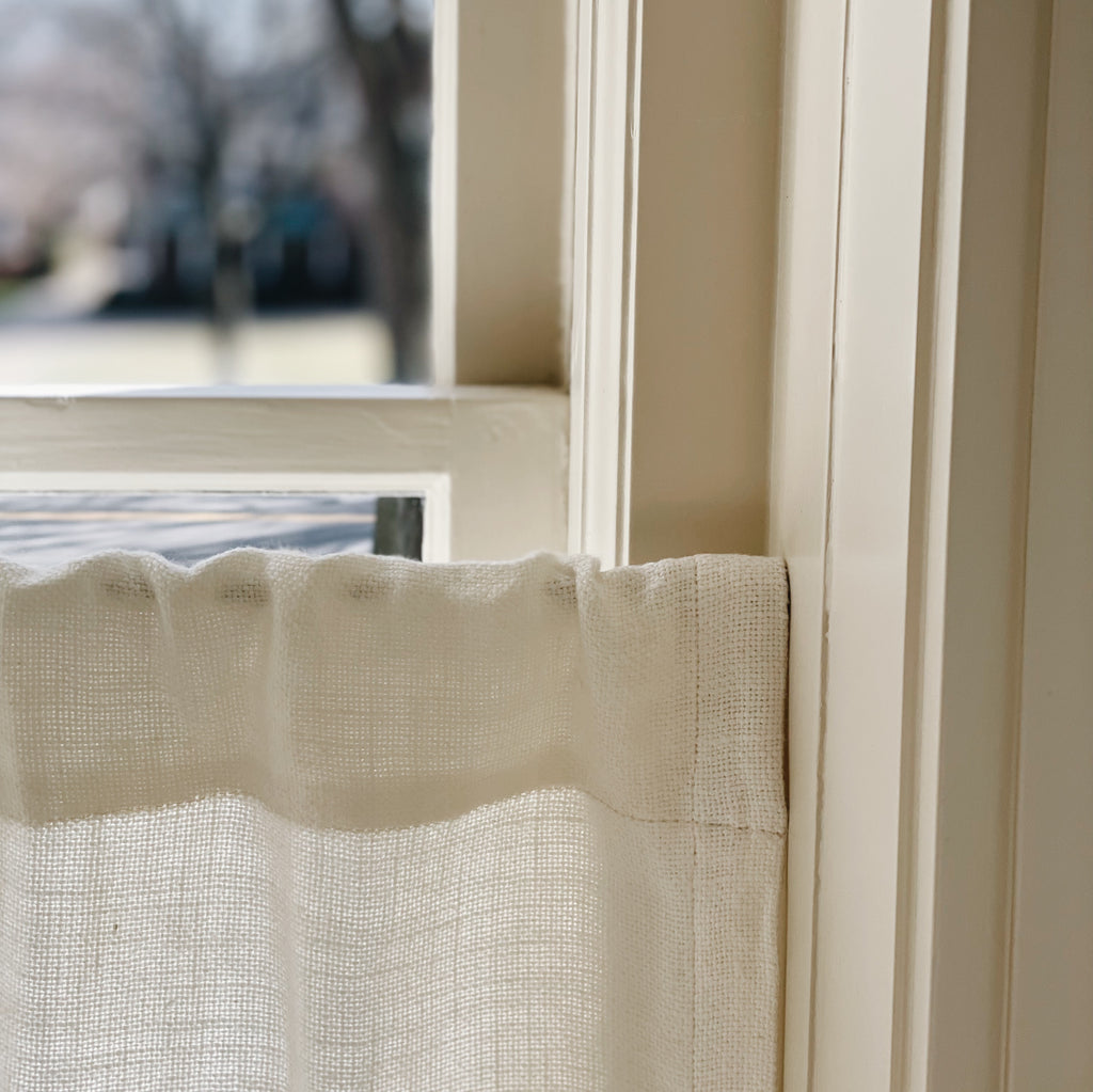 White Linen Cafe Curtain with Pocket Top