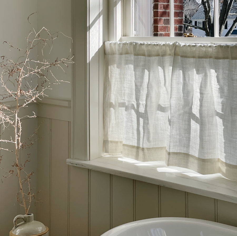 White Linen Cafe Curtain with Pocket Top Homesong Market